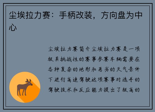 尘埃拉力赛：手柄改装，方向盘为中心