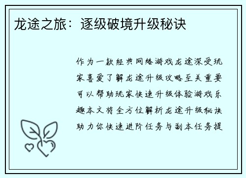 龙途之旅：逐级破境升级秘诀